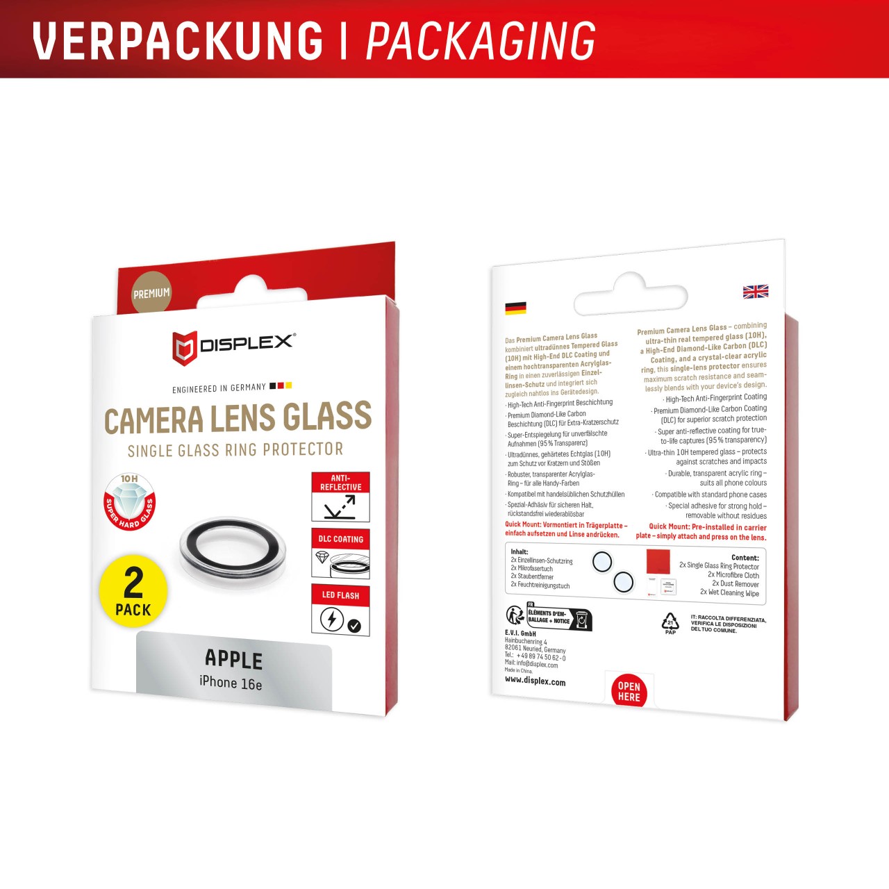 iPhone 16e Premium camera protection single rings, 2 pack