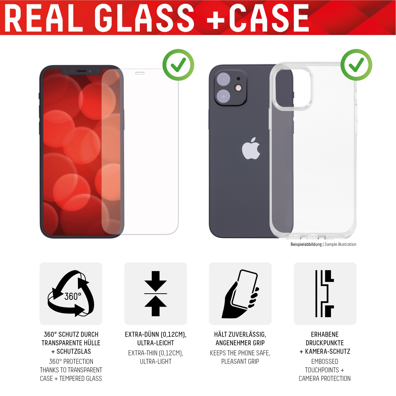 iPhone 12 Pro Max 2D Schutzglas + Case