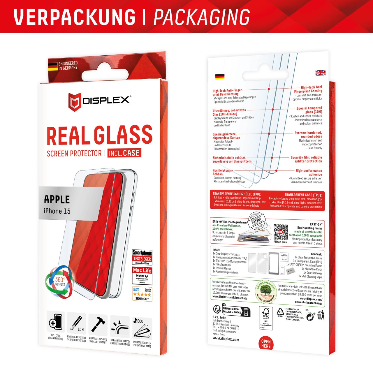 iPhone 15 Screen Protector (2D) + Case