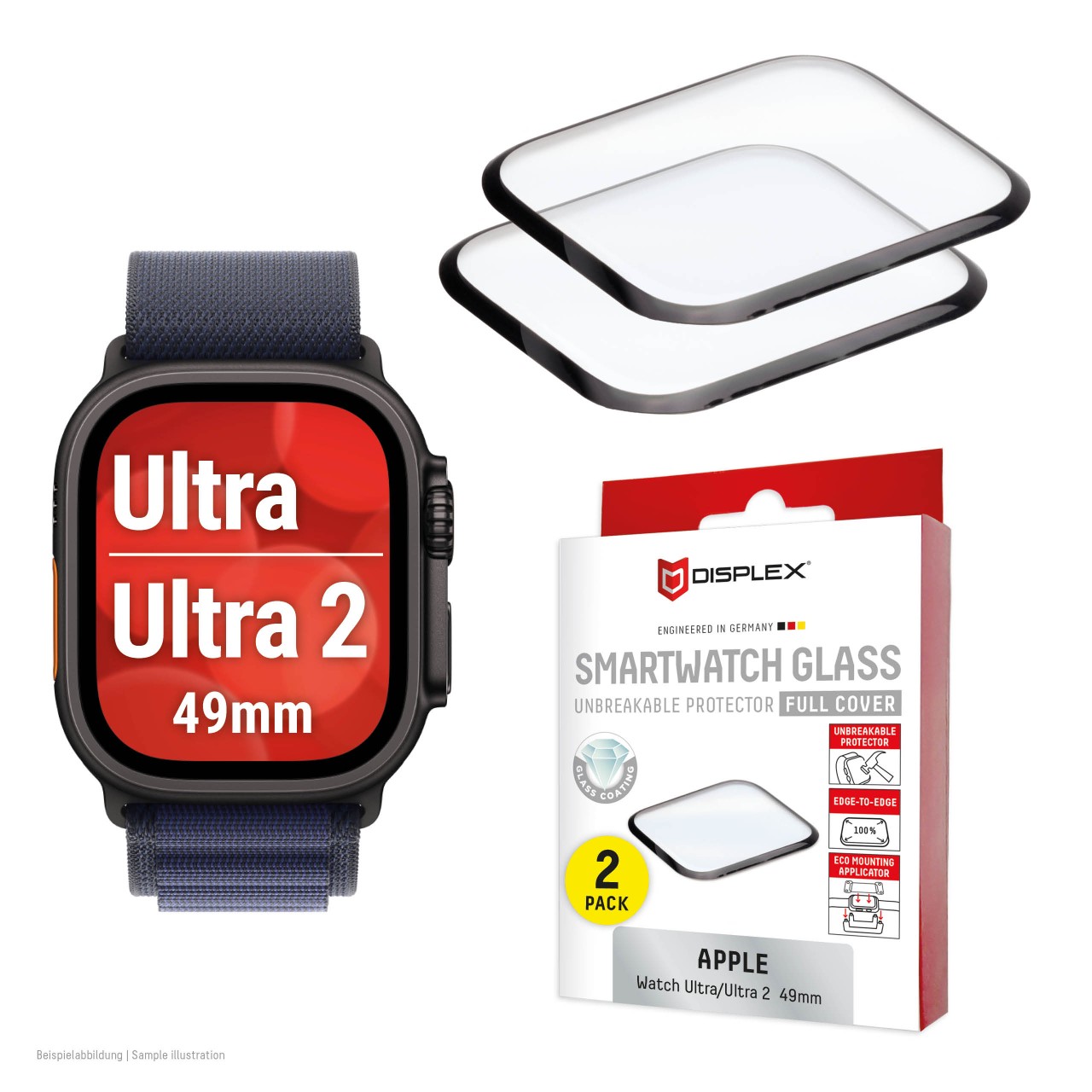 Apple Watch Ultra/Ultra 2 (49mm) Full Cover tempered glass, 2-Pack