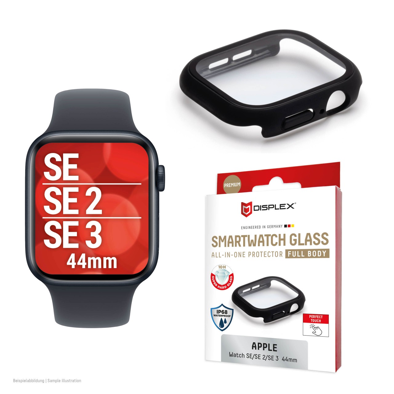 Apple Watch SE3/SE2/SE (44mm) Premium Full Body tempered glass, black frosted