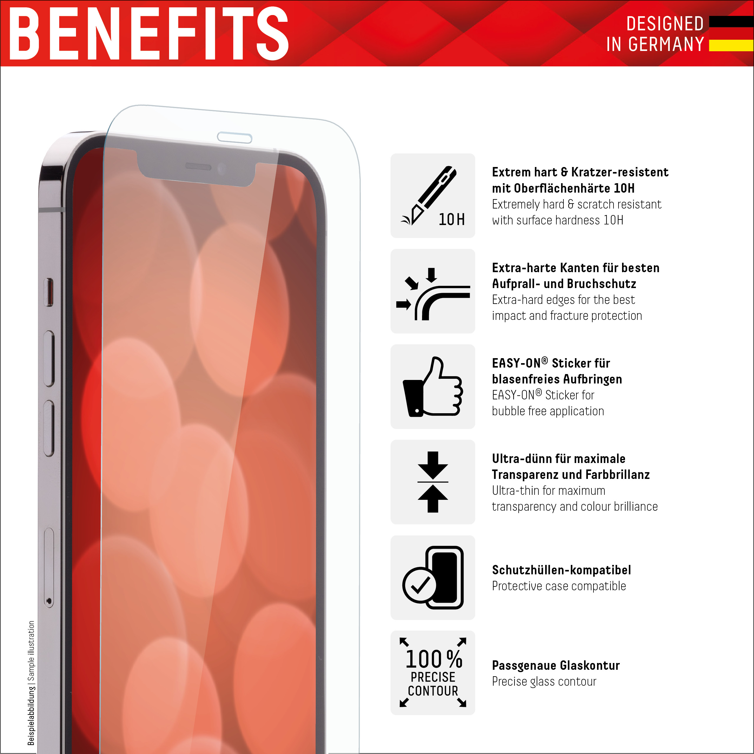iPhone 12/12 Pro 2D Schutzglas + Case