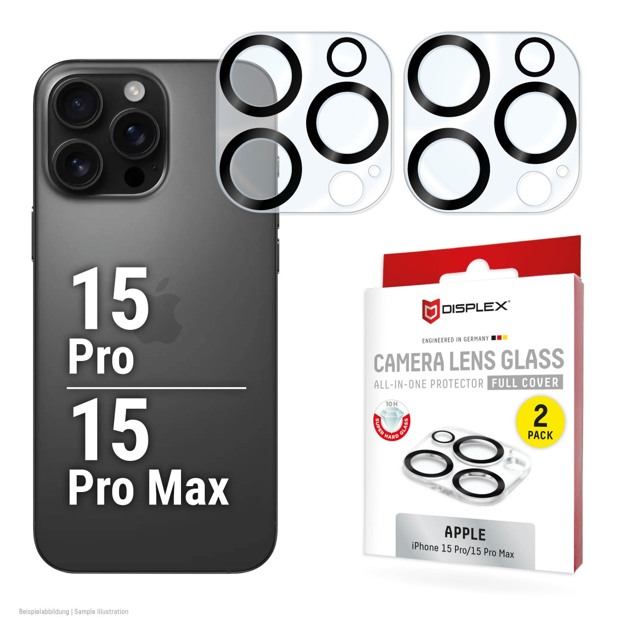 iPhone 15 Pro/15 Pro Max All-in-one Kamera Schutzglas, 2 Stück