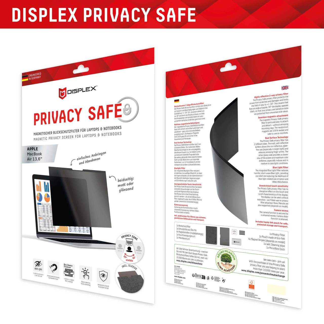 PRIVACY SAFE Magnetischer 2-Wege Blickschutzfilter für MacBook Air 13,6‘‘