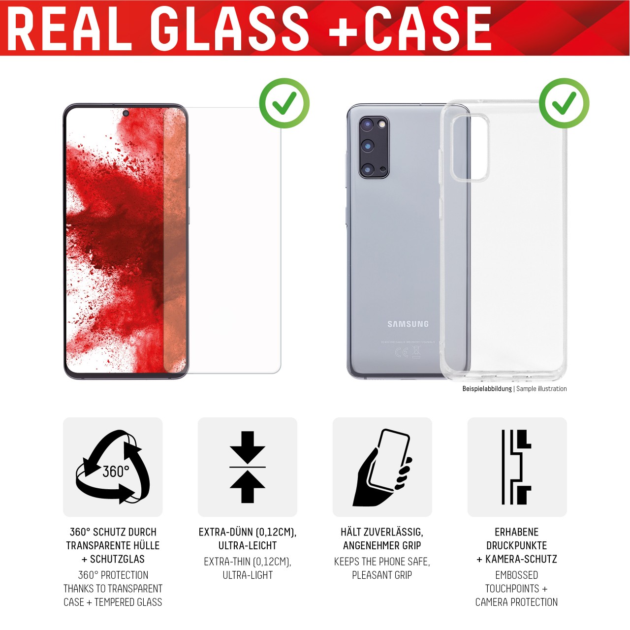 Samsung Galaxy S22 2D Schutzglas + Case