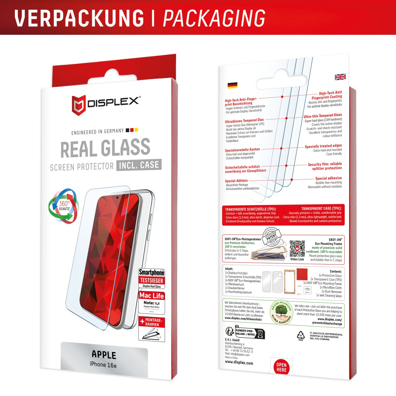 DISPLEX Real Glass + Case Apple iPhone 16e