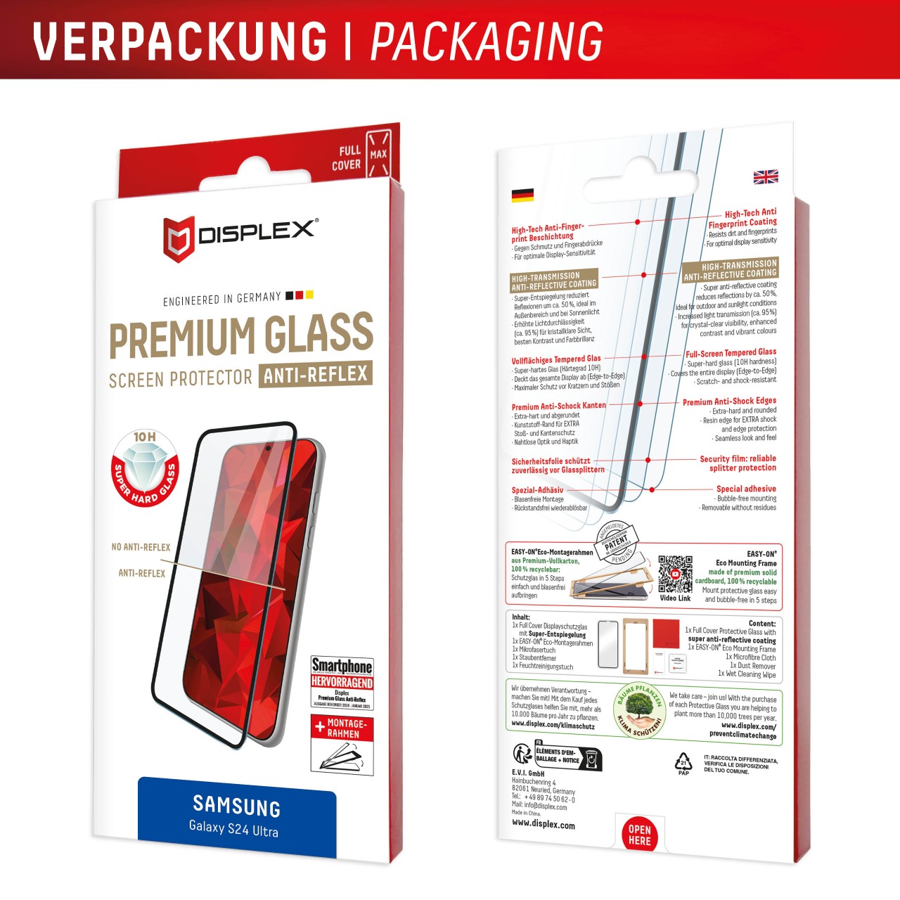 Premium Anti-Reflex Panzerglas (super-entspiegelt, FC) für Samsung S24 Ultra
