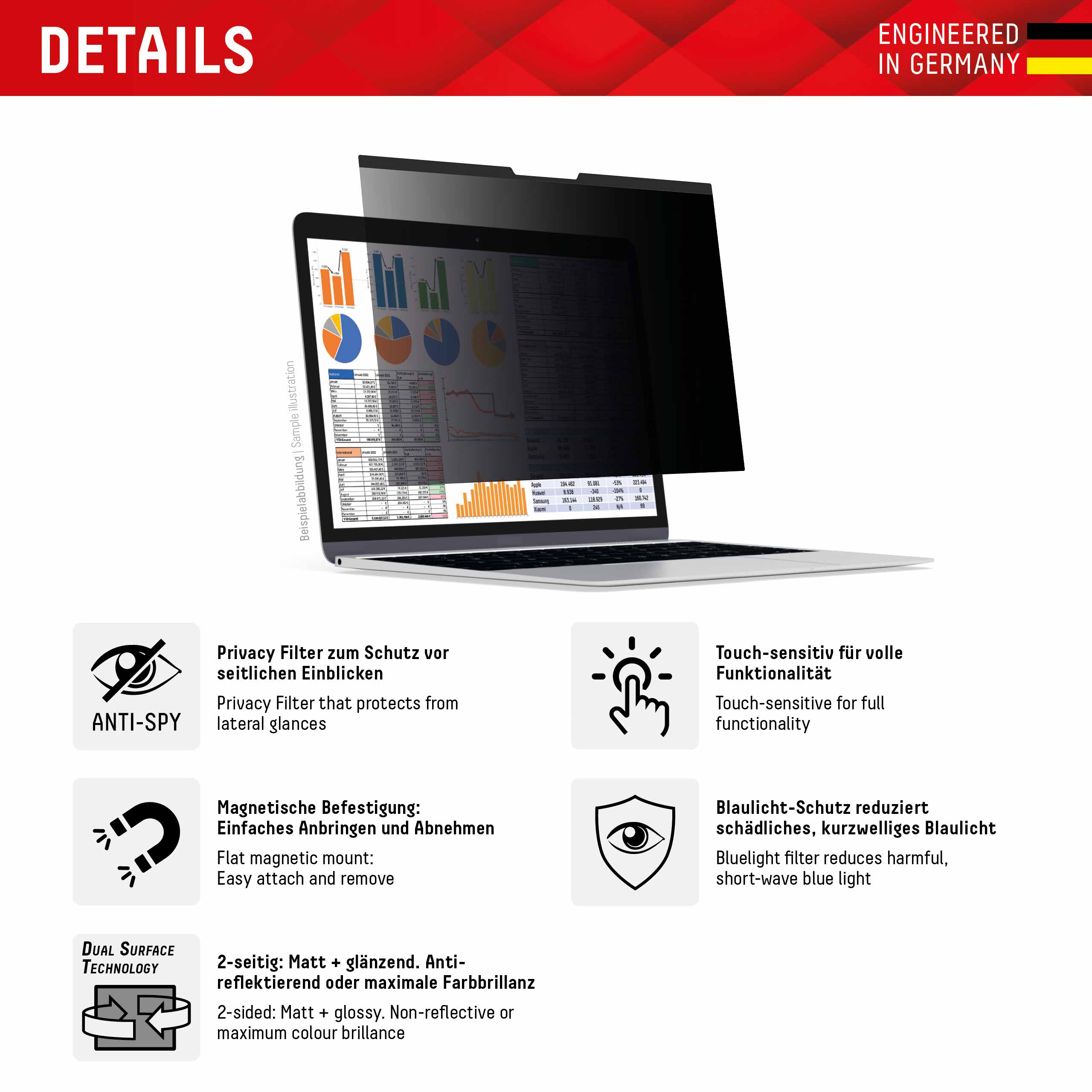 PRIVACY SAFE Magnetischer 2-Wege Blickschutzfilter für MacBook Air/ MacBook Pro 13,3‘‘
