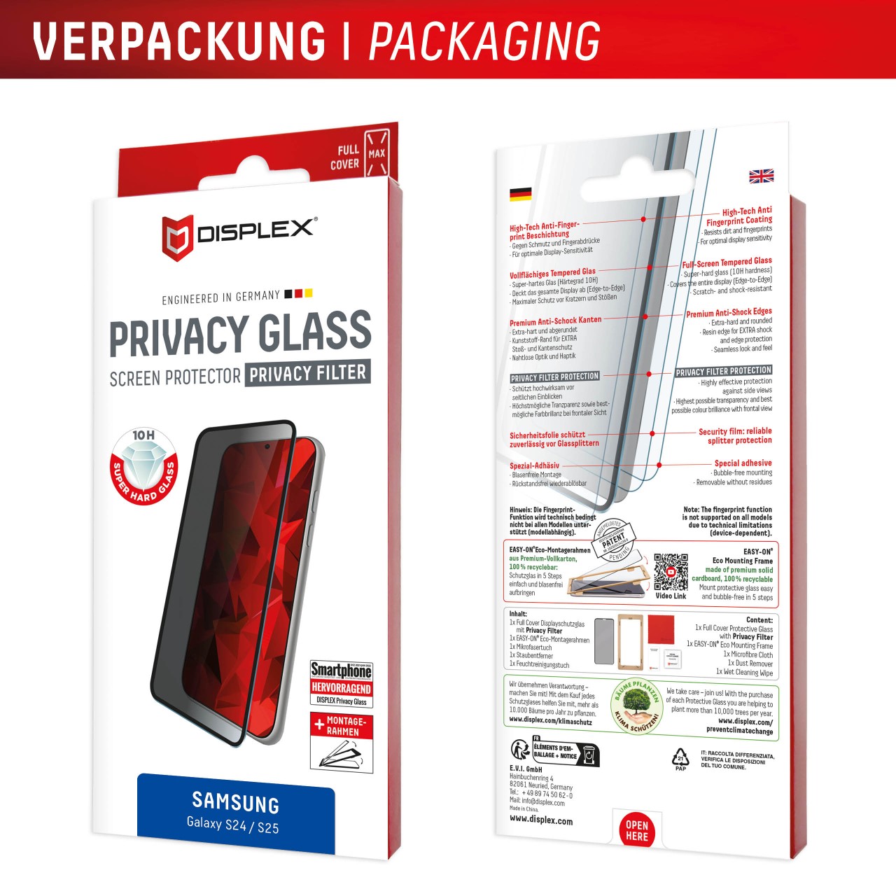 Samsung Galaxy S24/S25 Privacy Schutzglas