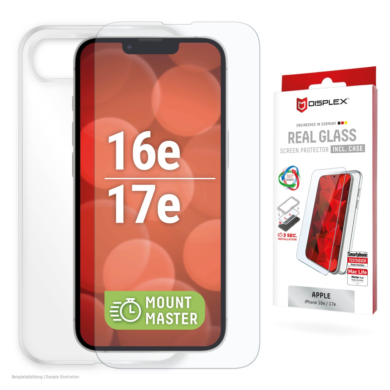 iPhone 16e/17e Panzerglas + Schutzhülle mit Mount Master
