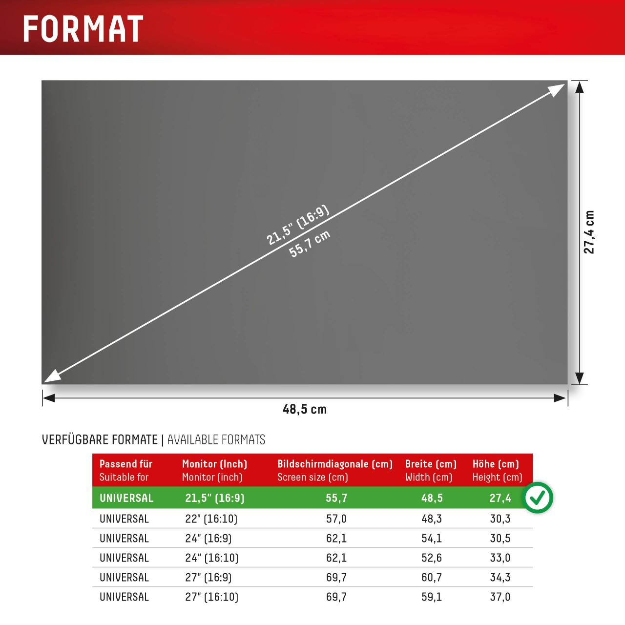 Desktop Blickschutzfilter für Universal 21,5" (16:9)