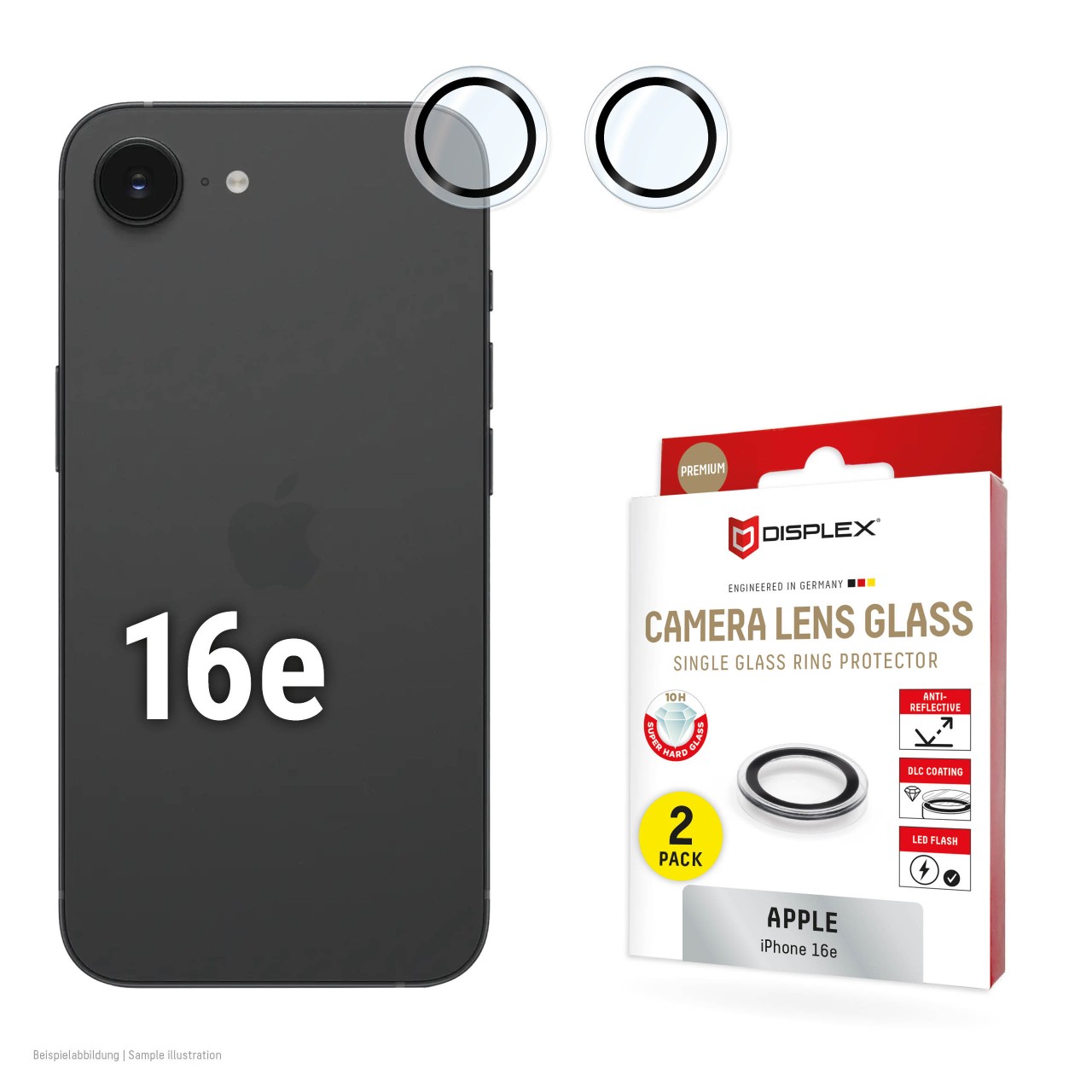 iPhone 16e Premium camera protection single rings, 2 pack