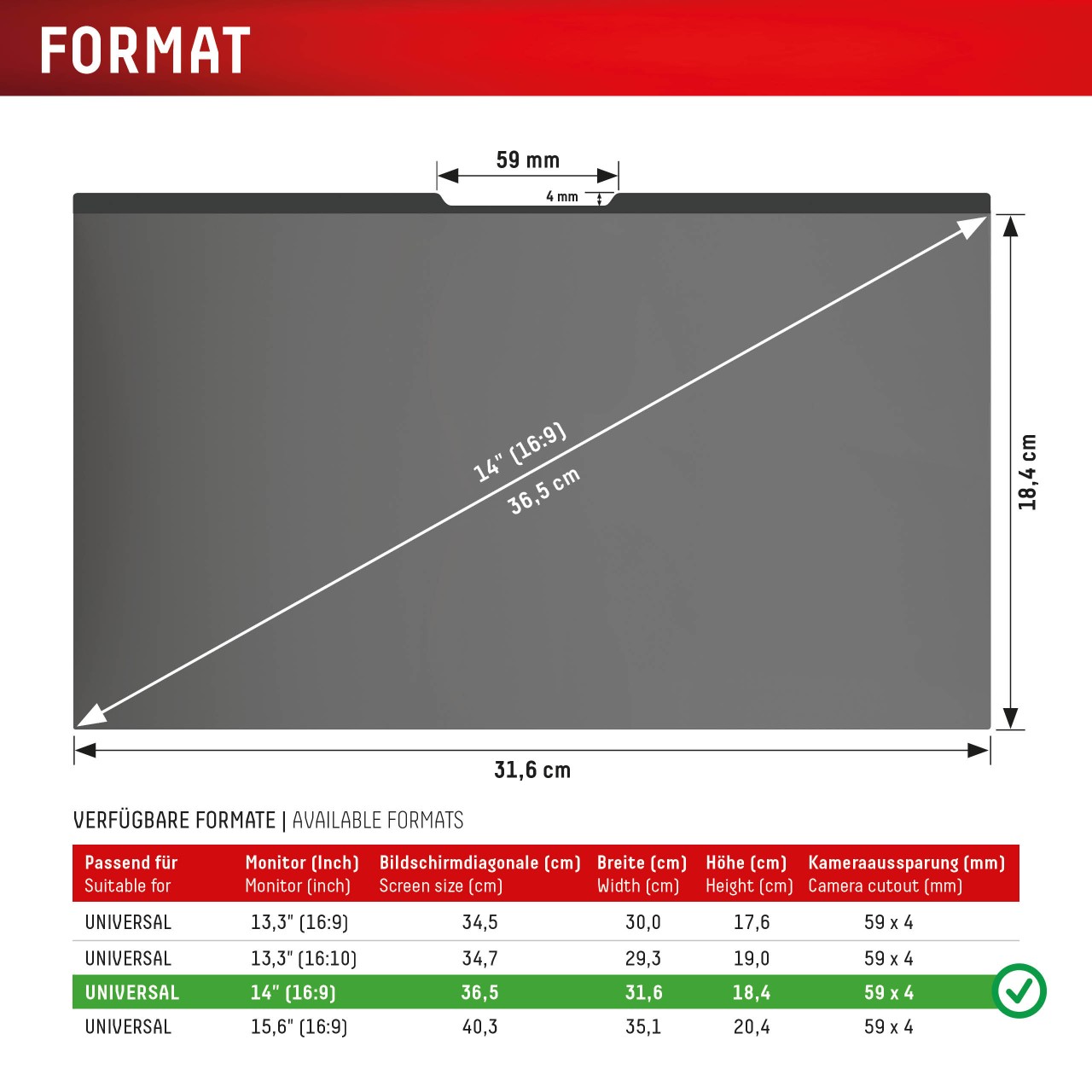 Universal Laptop/ Notebook 14'' (16:9) Privacy Safe magnetic
