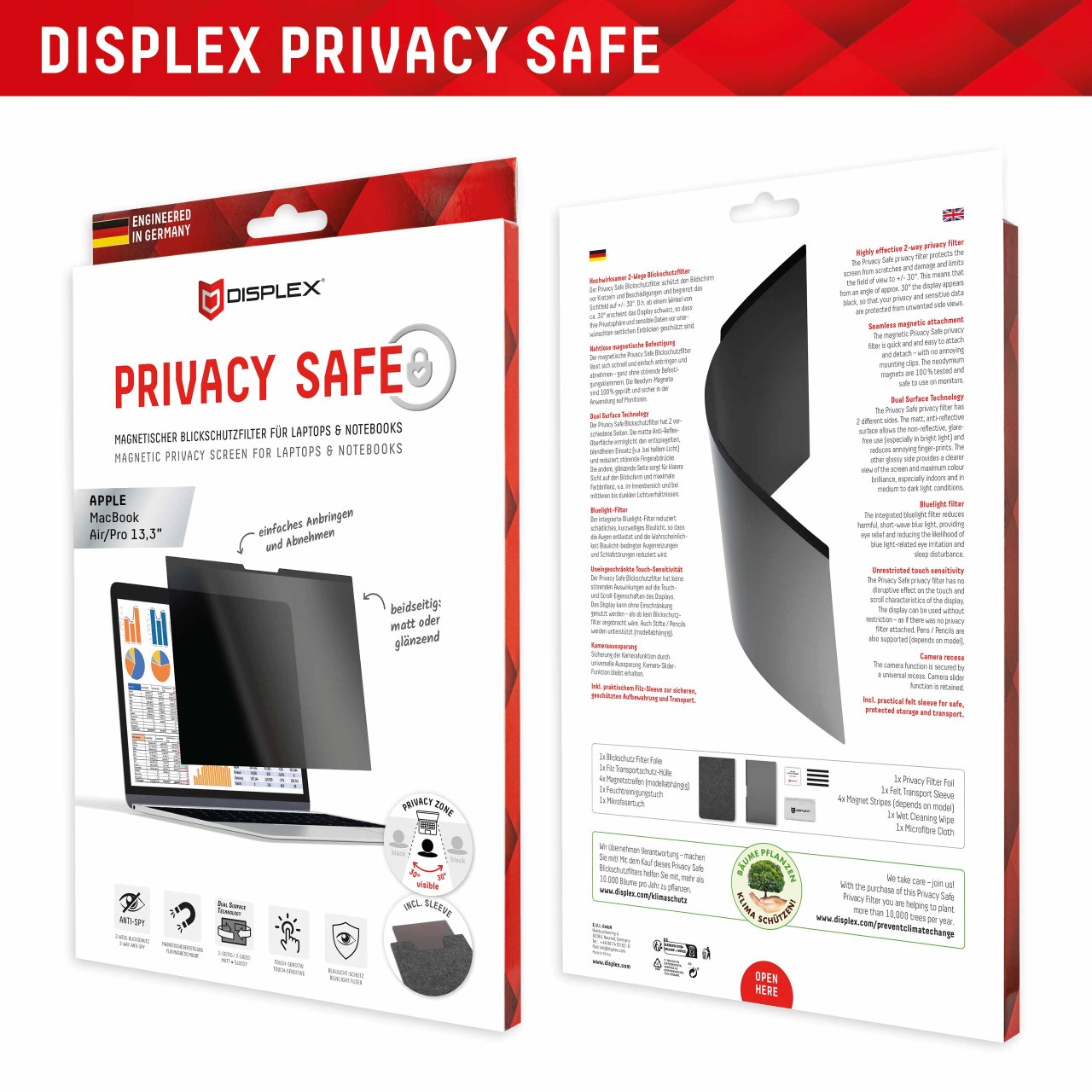 PRIVACY SAFE Magnetischer 2-Wege Blickschutzfilter für MacBook Air/ MacBook Pro 13,3‘‘