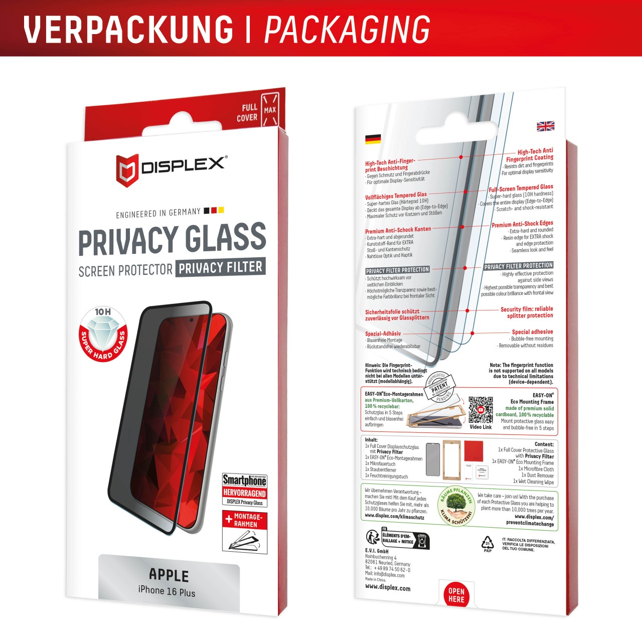 iPhone 16 Plus Privacy Panzerglas