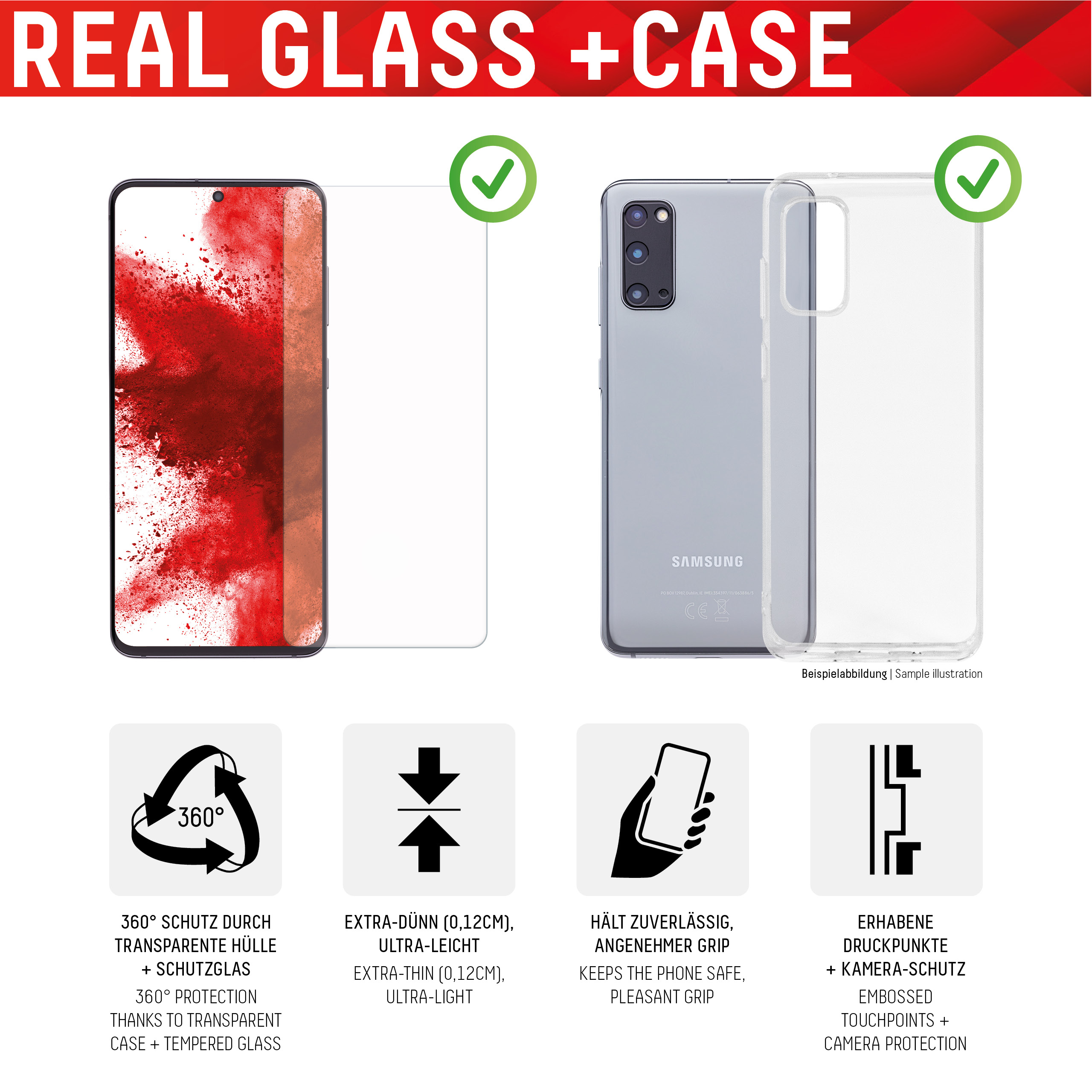 Galaxy S22+ 2D Schutzglas + Case