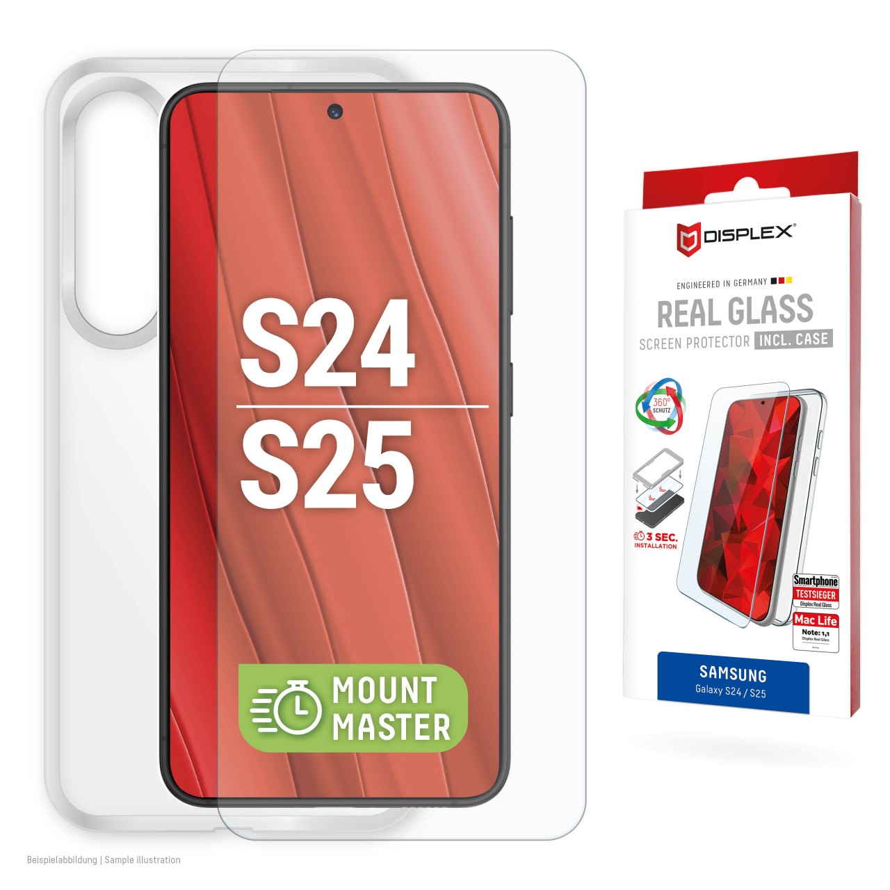 Samsung S24/S25 Panzerglas + Schutzhülle mit Mount Master-Copy