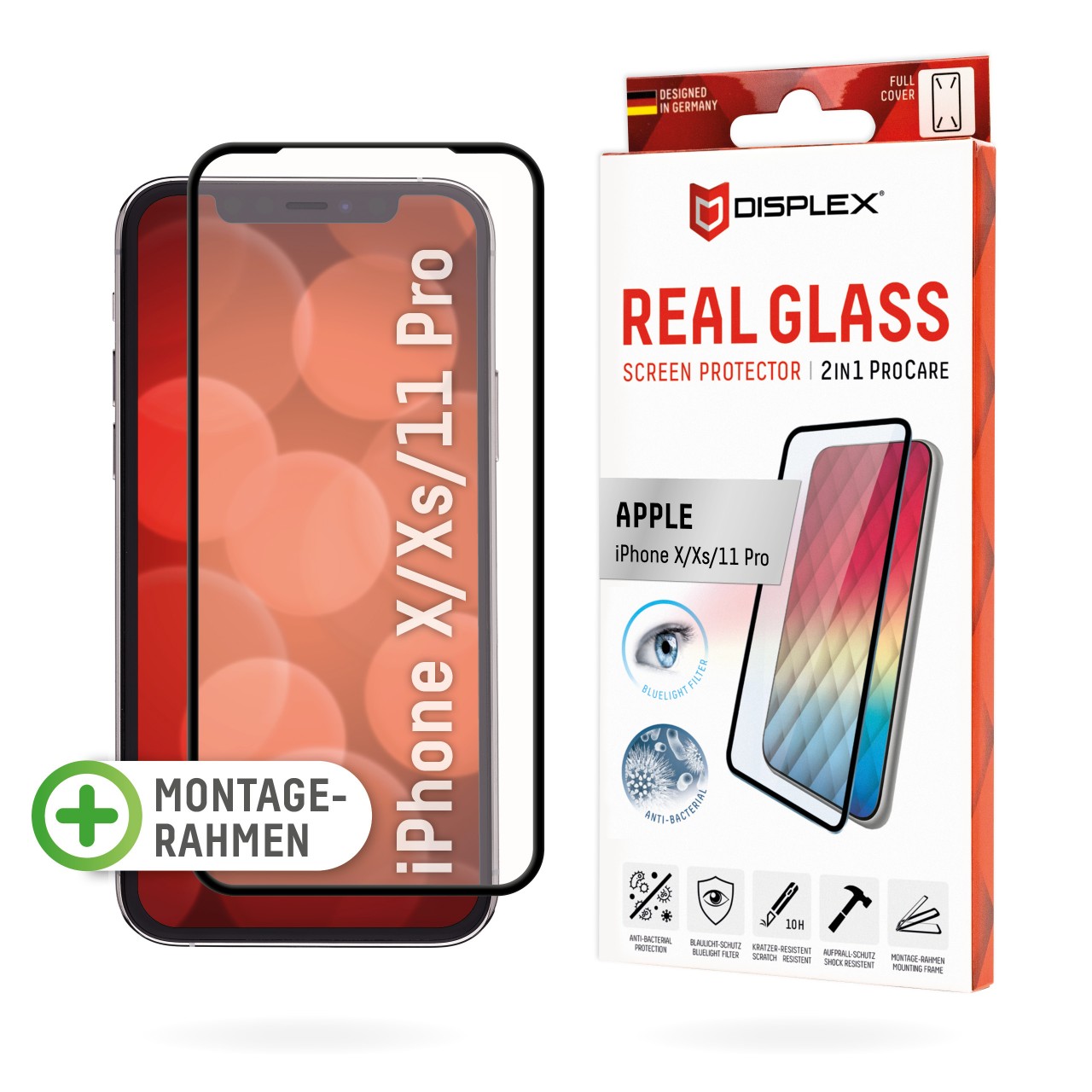iPhone X/XS/11 Pro 2in1 Schutzglas (antibakteriell/ Bluelight)