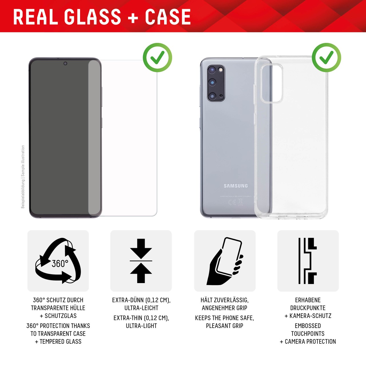 Samsung Galaxy S23 FE 2D Schutzglas + Schutzhülle