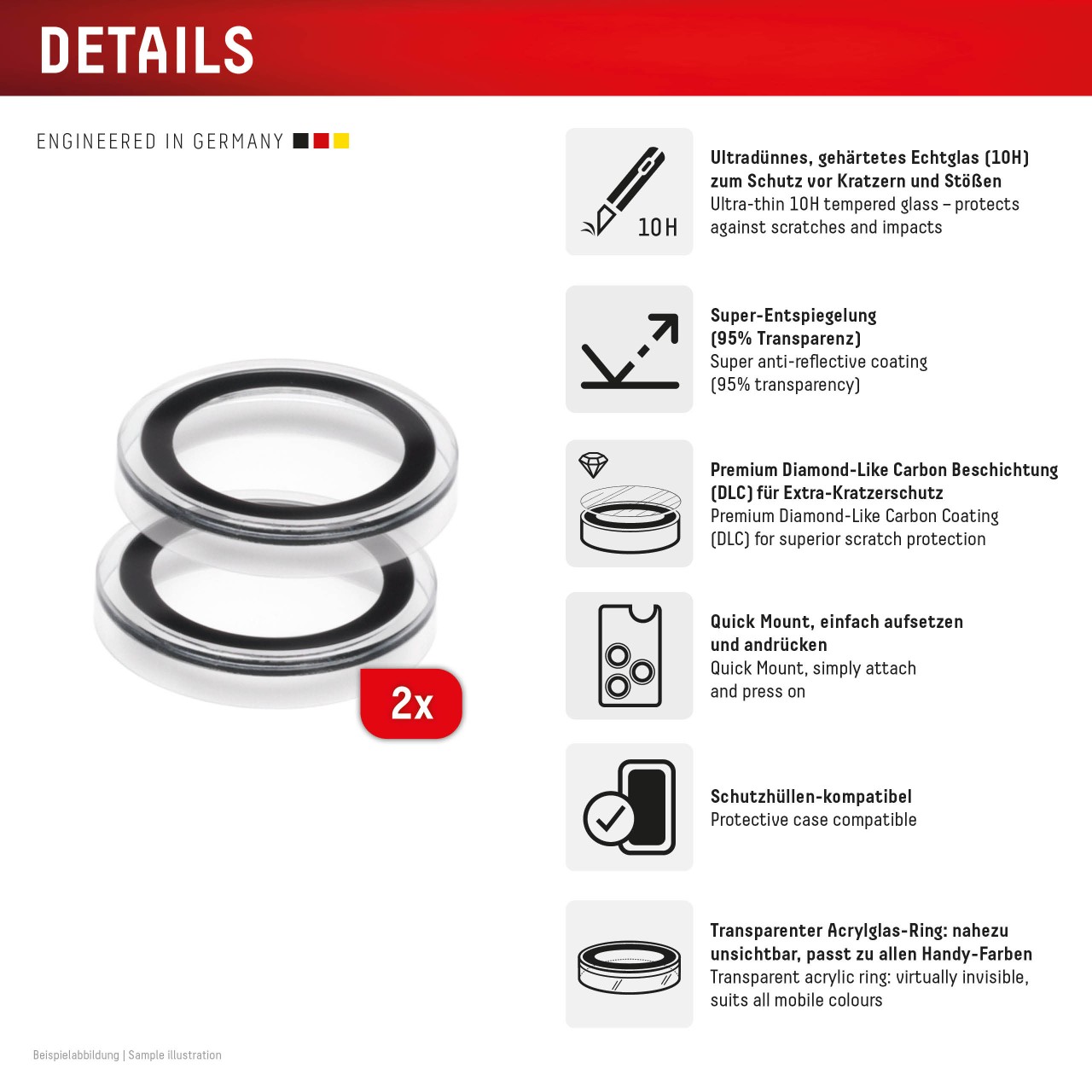 iPhone 16e Premium camera protection single rings, 2 pack