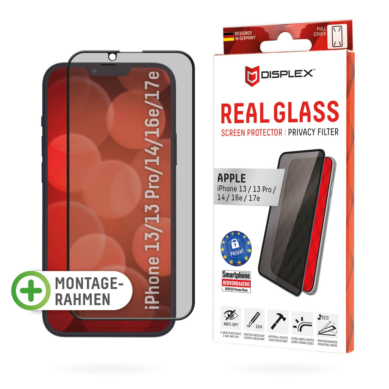 iPhone 13/13 Pro/14/16e/17e Privacy Panzerglas