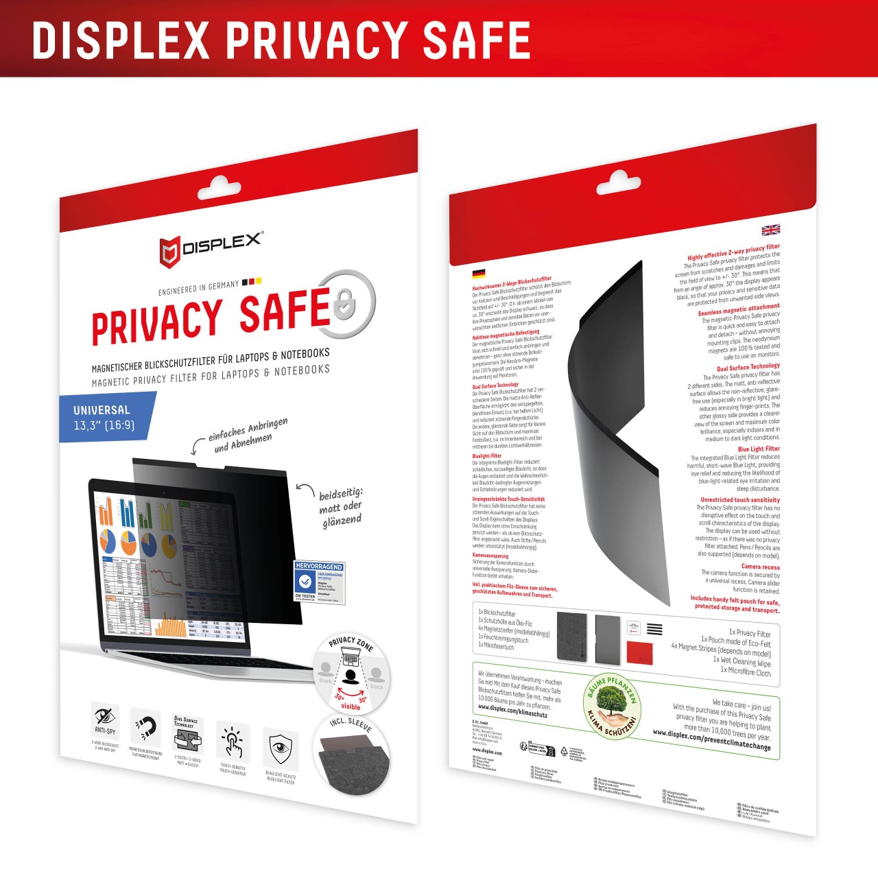 PRIVACY SAFE Magnetischer 2-Wege Blickschutzfilter für Laptop/ Notebook 13,3'' (16:9)