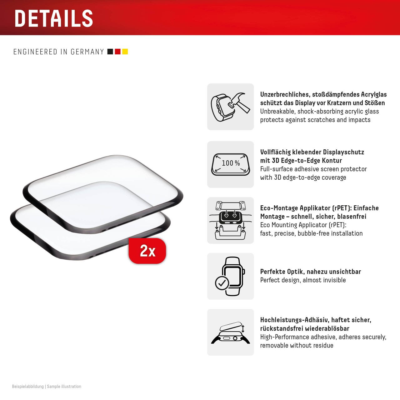 Apple Watch SE/SE2 (40mm) Full Cover tempered glass, 2-Pack