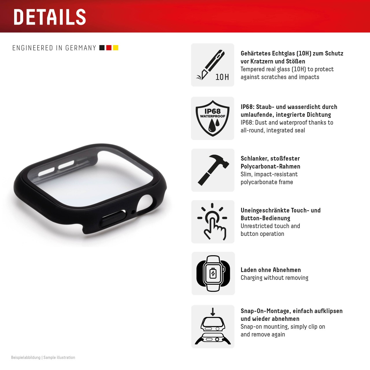 Apple Watch 9/8/7 (41mm) Premium Full Body tempered glass, black frosted