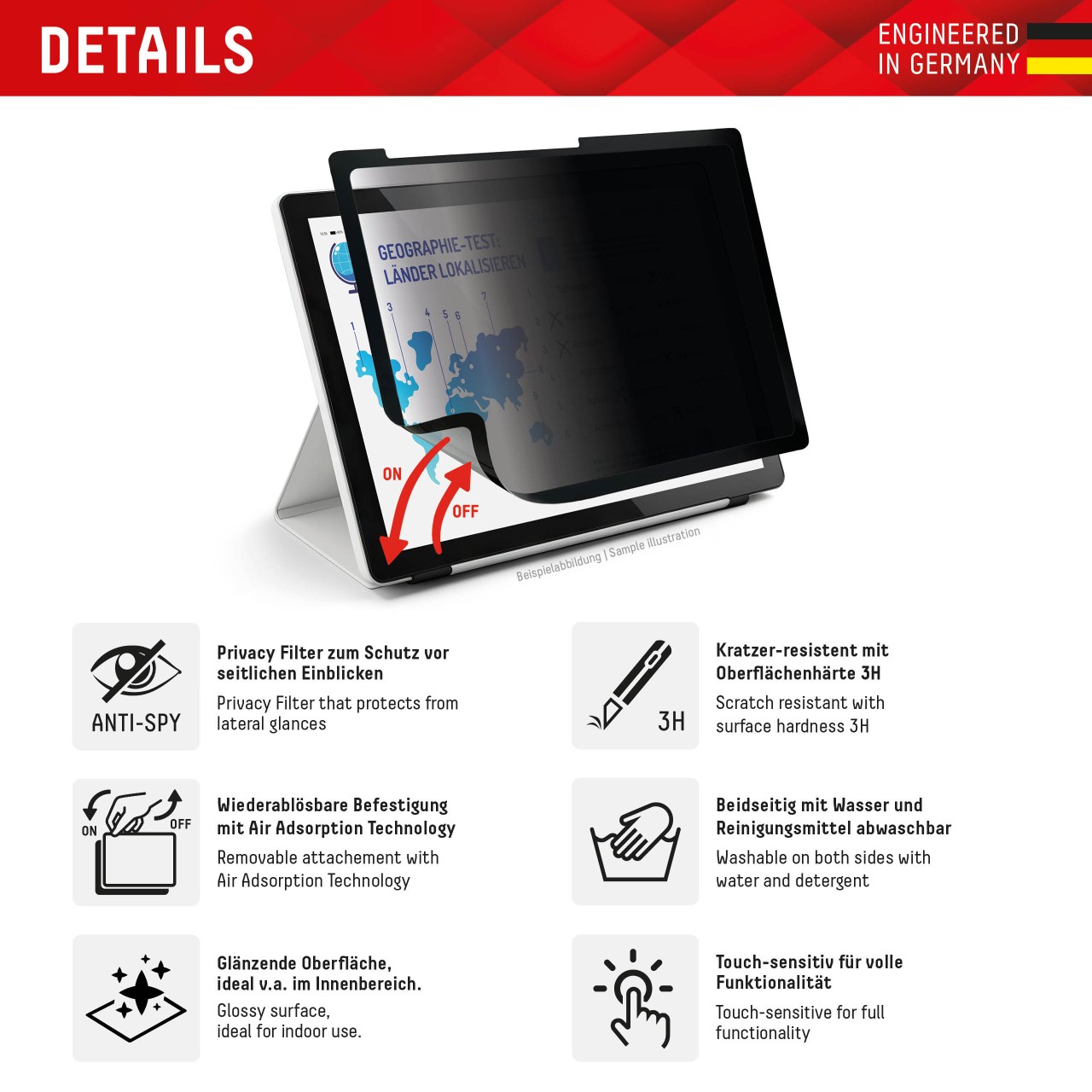 iPad 10,9"(10. Gen) / iPad 11" (2025) / iPad Air 11"(2024/2025) TABLET PRIVACY SAFE Blickschutzfilte