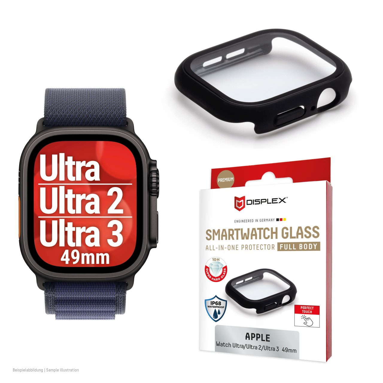 Apple Watch Ultra 3/Ultra 2/Ultra (49mm) Premium Full Body tempered glass, black frosted