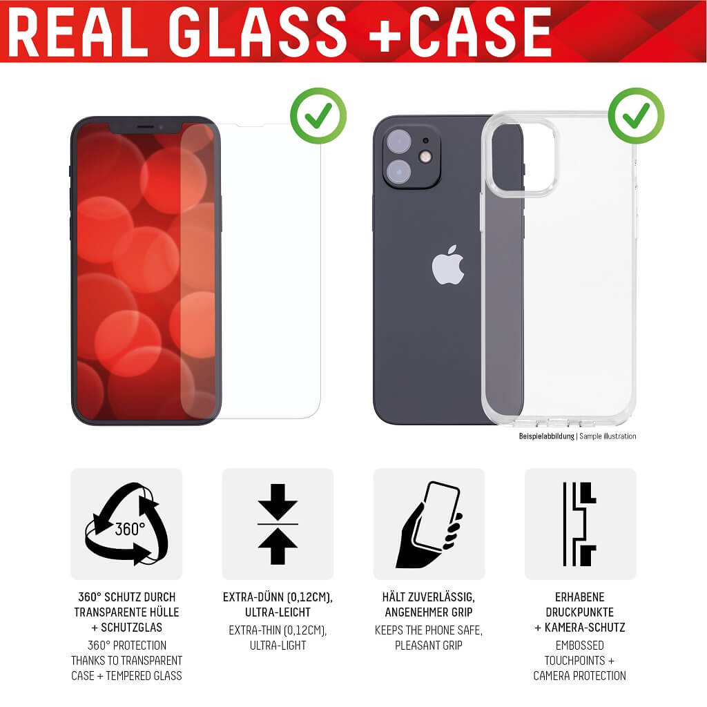 iPhone 14 2D Schutzglas + Case