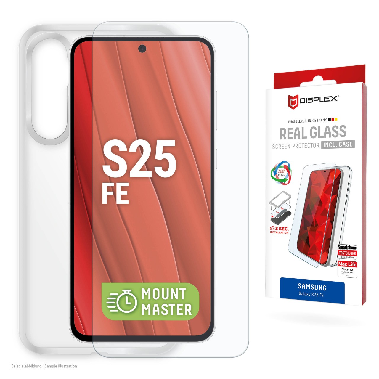 Samsung S25 FE Panzerglas + Schutzhülle mit Mount Master