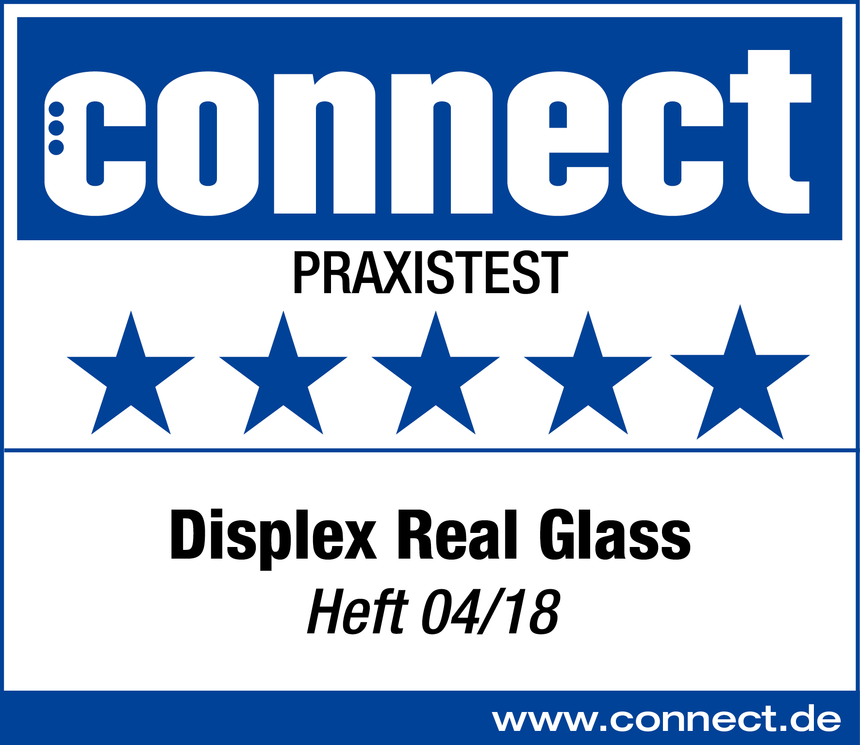 Testsiegel connect Praxistest Displex Real Glass