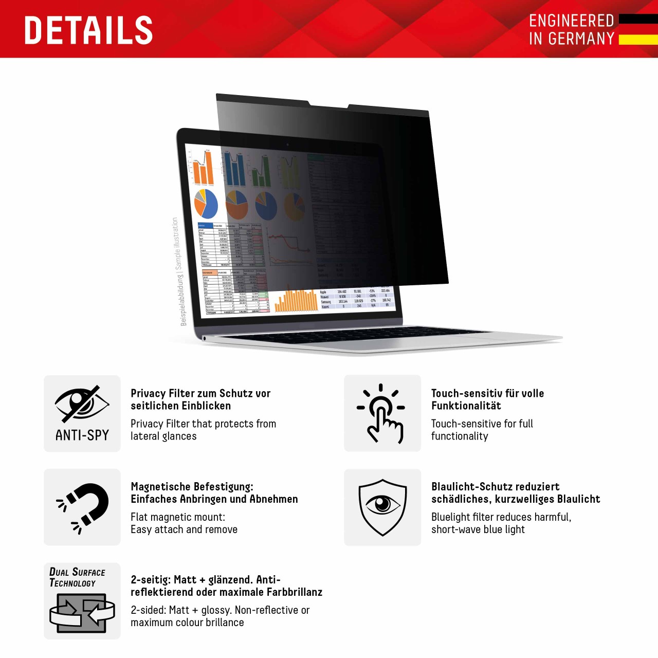 PRIVACY SAFE Magnetischer 2-Wege Blickschutzfilter für MacBook Pro 14,2‘‘