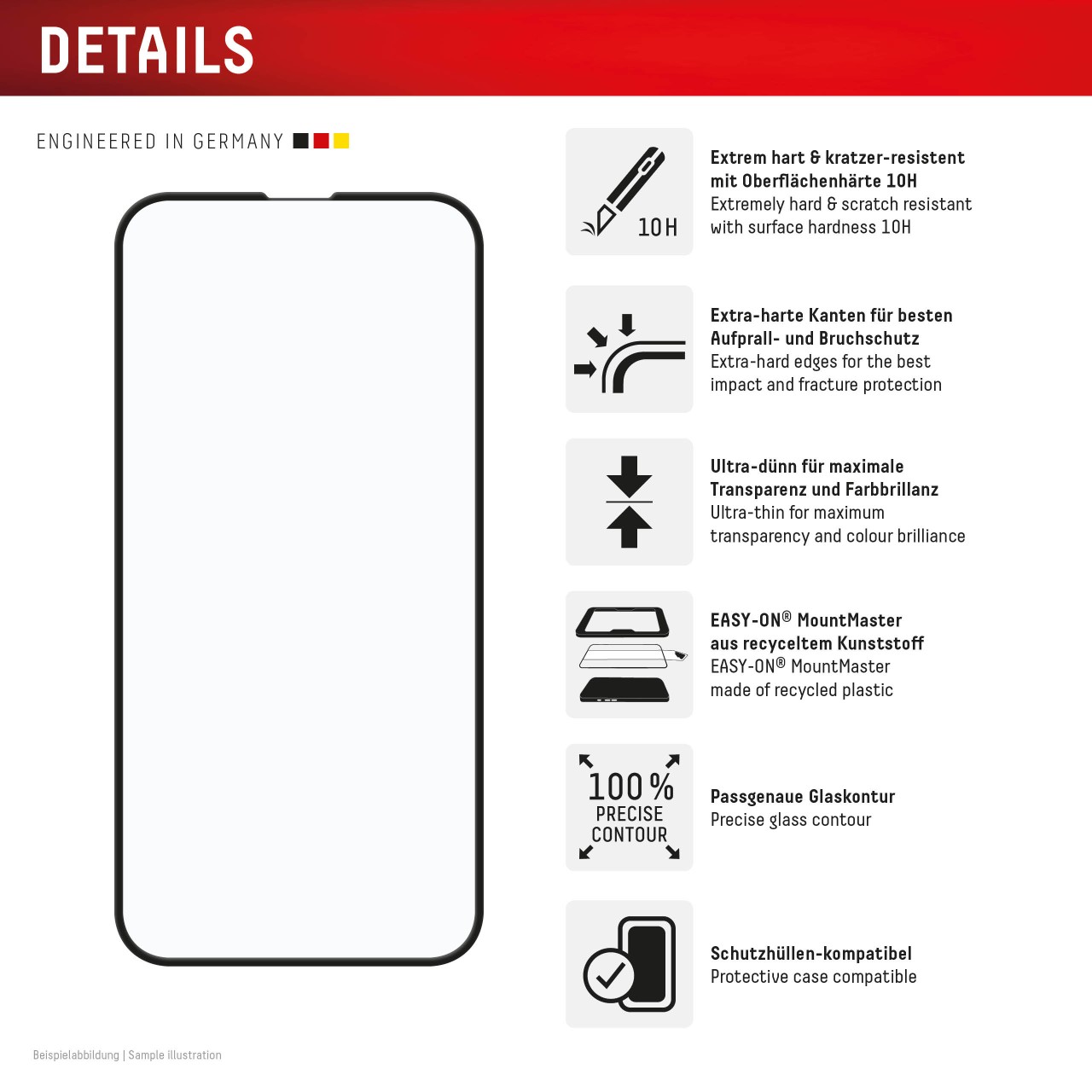iPhone 16e/17e Premium Panzerglas mit Mount Master