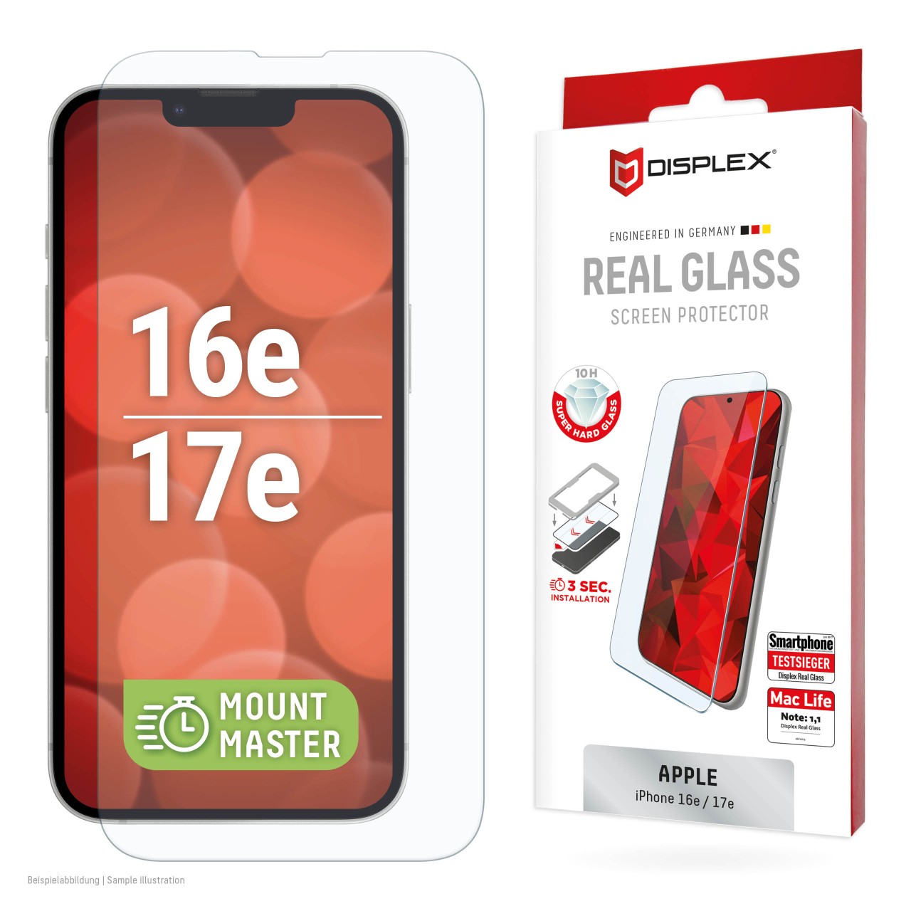 iPhone 16e/17e Panzerglas (2D) mit Mount Master