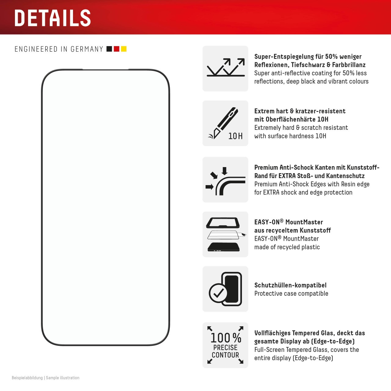 iPhone 17 Pro Max Premium Anti-Reflex Panzerglas (super-entspiegelt) mit Mount Master