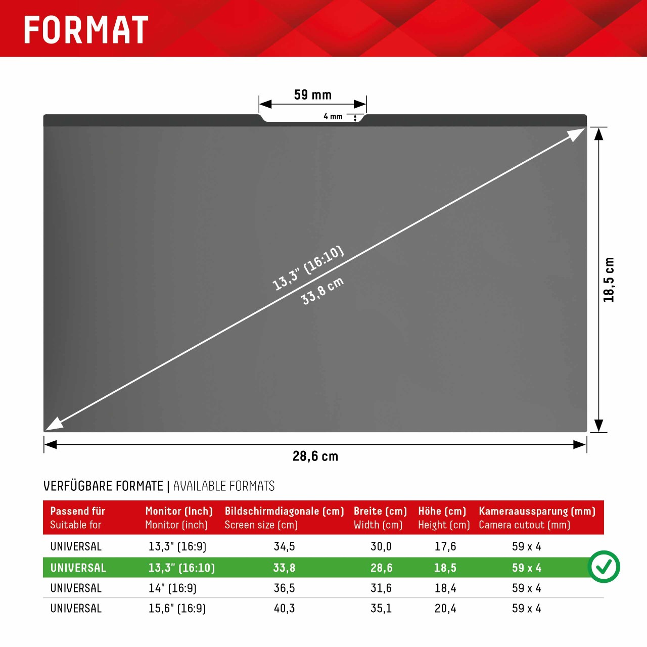 Blickschutzfilter für Laptop/ Notebook 13,3'' (16:10)