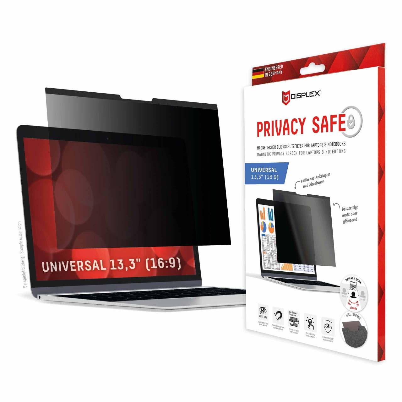 PRIVACY SAFE Magnetischer 2-Wege Blickschutzfilter für Laptop/ Notebook 13,3'' (16:9)