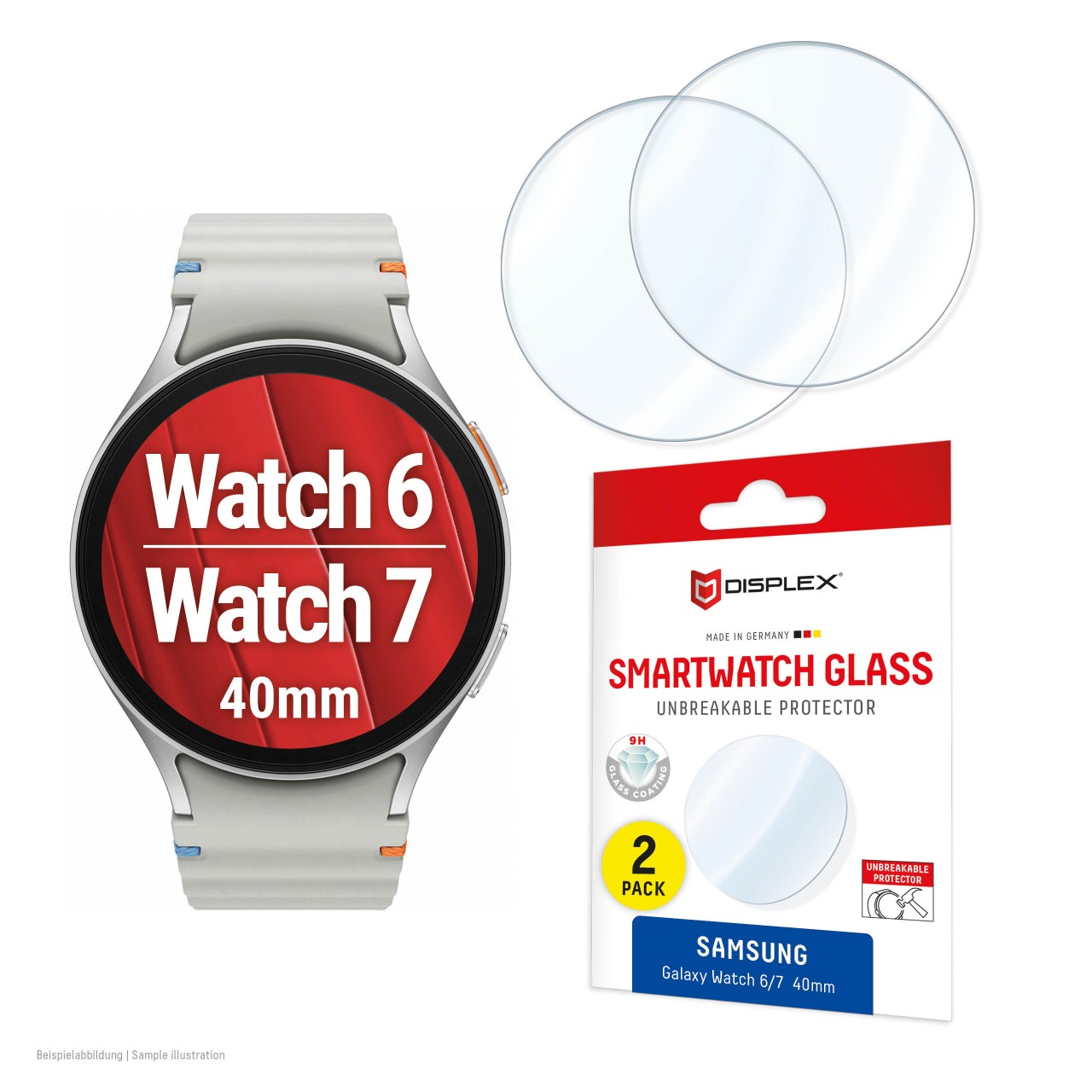 Samsung Galaxy Watch 7/6 (40mm) Schutzfolie, 2 Stück