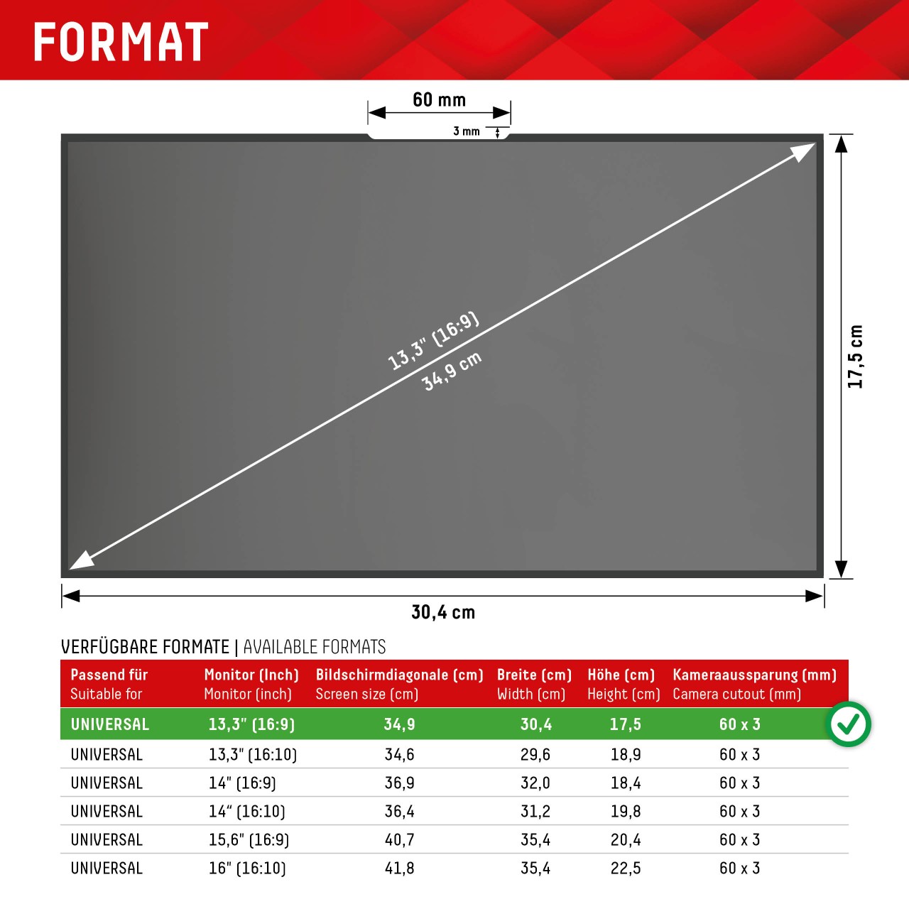 PRIVACY SAFE randlos/frameless 2-Wege Blickschutzfilter für Laptop/Notebooks 13,3" 16:9