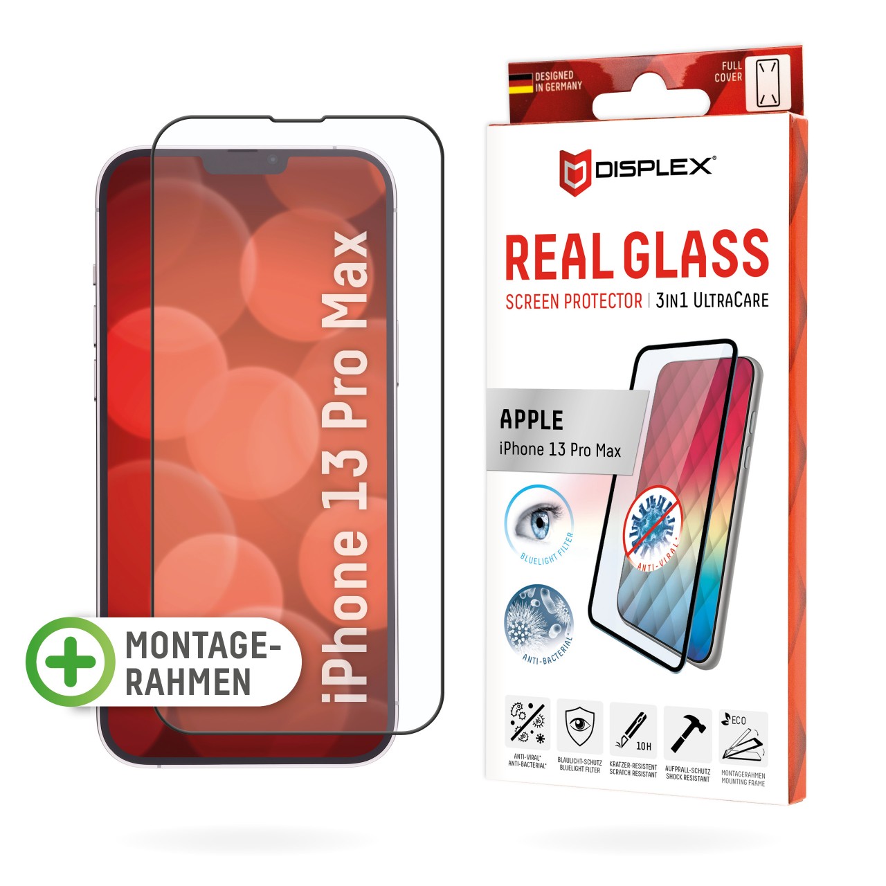 iPhone 13 Pro Max 3in1 Schutzglas (antiviral/ -bakt.)