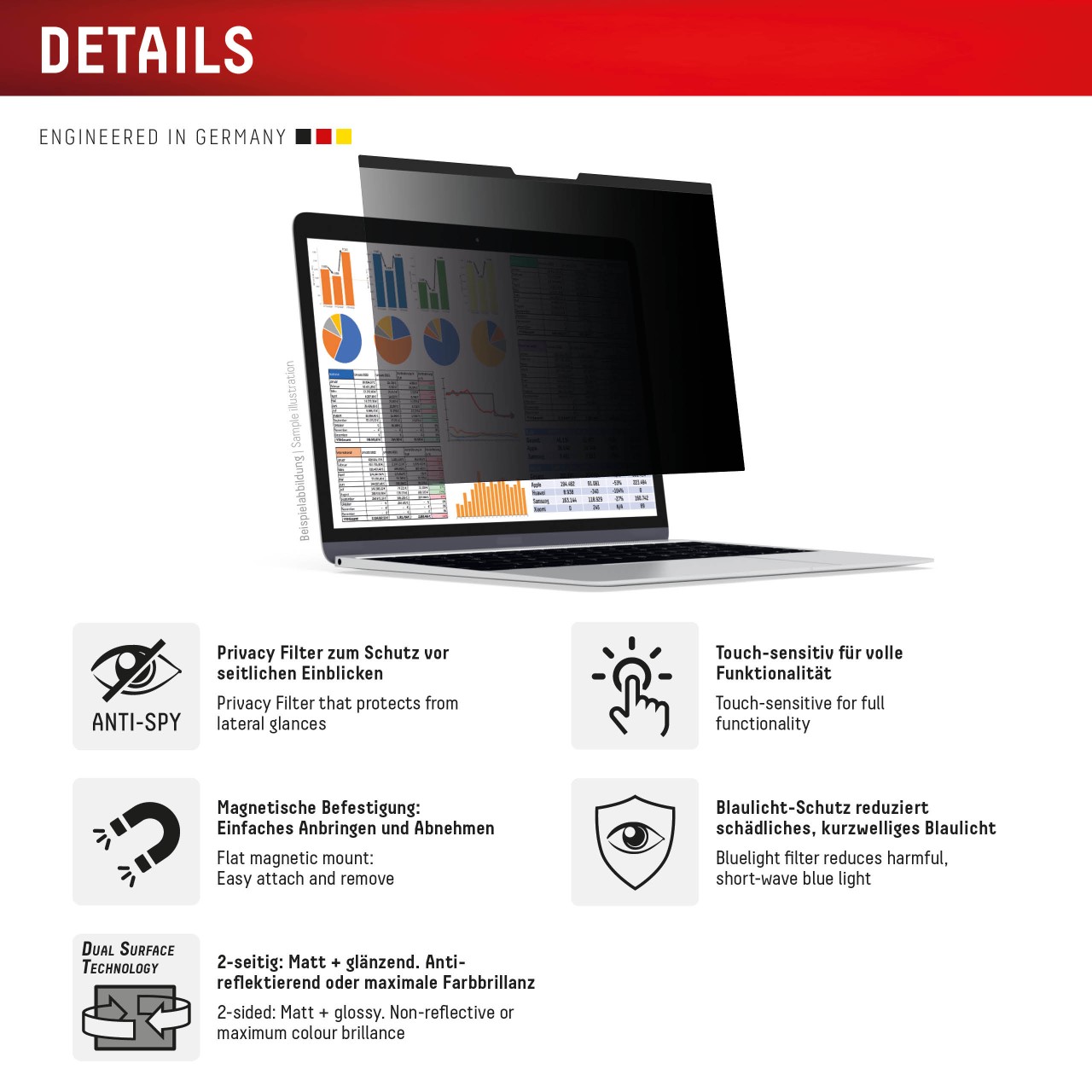 PRIVACY SAFE Magnetischer 2-Wege Blickschutzfilter für Laptop/ Notebook 13,3'' (16:9)