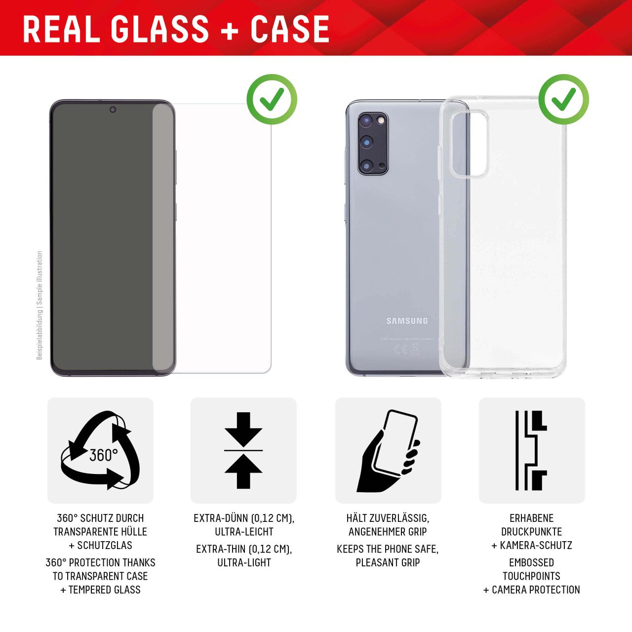 Samsung Galaxy S22+/S23+ 2D Panzerglas + Case